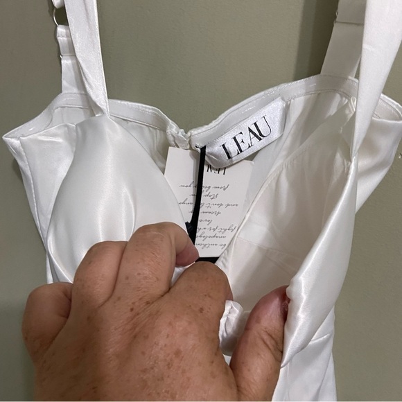 NEW LEAU SZ SM HALO SATIN BUSTIER DRESS WHITE - Picture 5 of 7